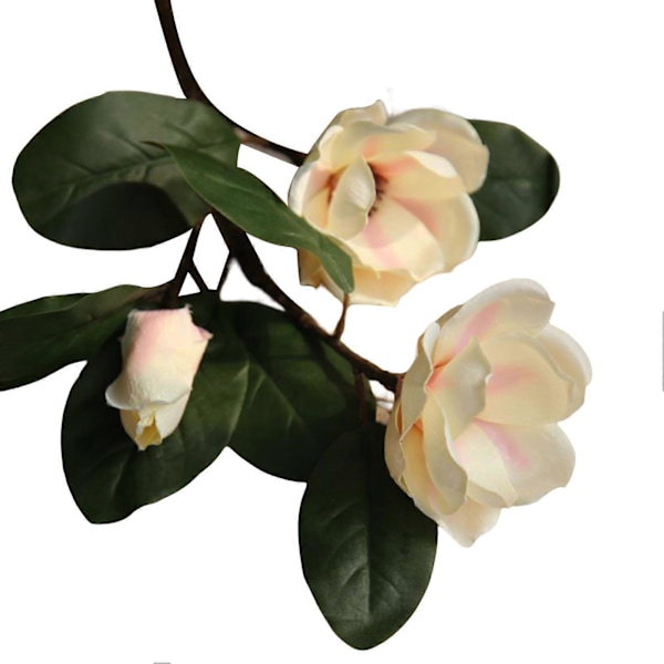 Kunstige Magnolia Blomster Hvid Lilla 3-Hoved Magnolia Stilk Blomsterbuket til Bryllup Fest Hjem Dekoration
