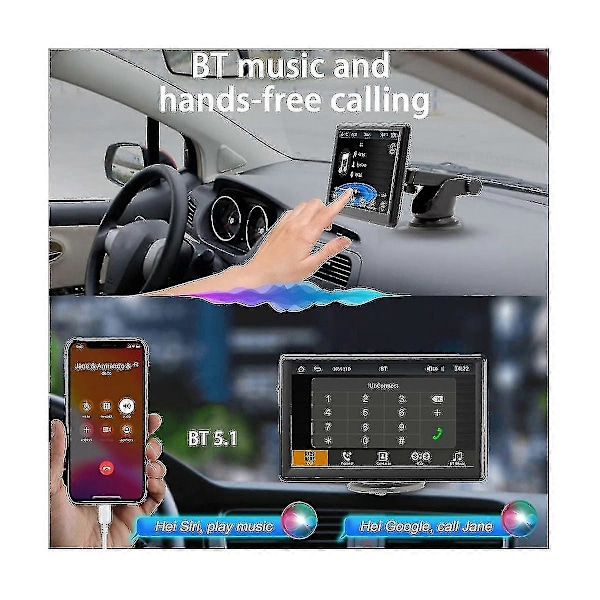 Bærbar Trådløs CarPlay Skærm Dash Mount, 7 Tommer Touchscreen Bilstereo Bluetooth, FM Bilradio, Bagkamera, USB