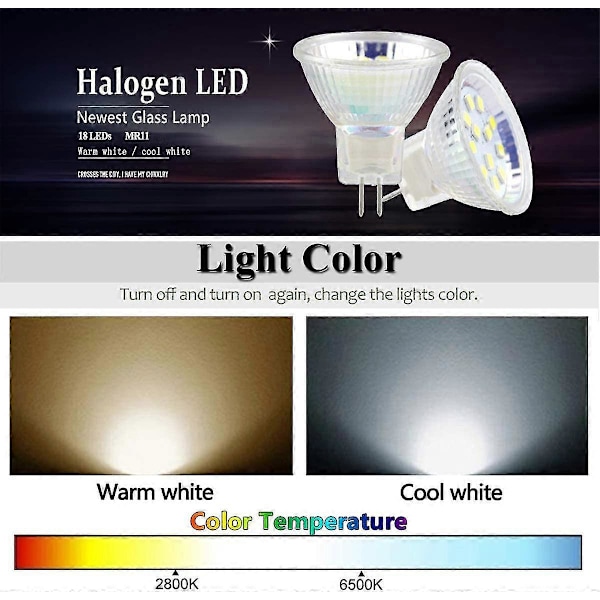 6 kpl Mr11 Led-lamput Gu4 Spottivalo 3w 18lediä Halogeeni 20w Ei-himmennettävä Vastaava 12v Ac/dc (lämmin valkoinen)