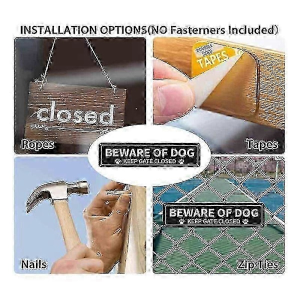 2-pack Varning för Hund Skylt, 30x7,6 cm Rostfri 0,1 cm Aluminiumskylt, Reflekterande, Blekningssäker, UV-skyddad