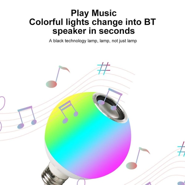 E27 Fargerik dimbar LED-pære Trådløs Bluetooth-høyttaler Musikk Smart App-fjernkontroll