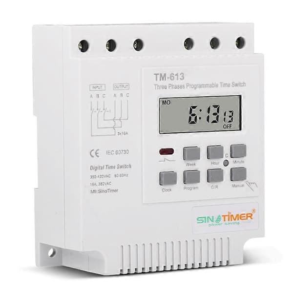 TM-613 Programmerbart Tidsrelé 380V/50-60Hz 16A Ukentlig Relé Strømtimer Bryter Trefase Timer Bryter Smart Digital Klokke
