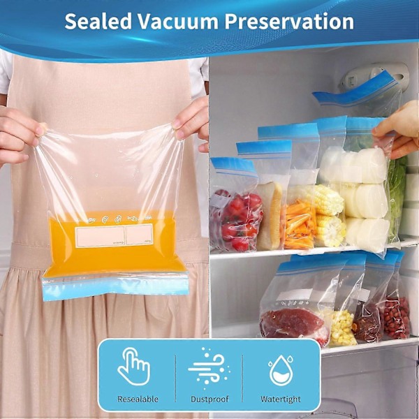 75 Stycken Fryspåsar, Återanvändbara Matpåsar med Förslutning, Zip Lock-påsar för Kött, Frukt, Grönsaker, Smörgåsar, (Medium)