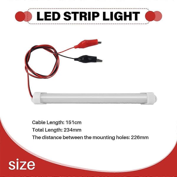2x 12V Bil LED SMD Interiør Lyslist Rør Stripe Lampe Varebil Båt Campingvogn Kald Hvit