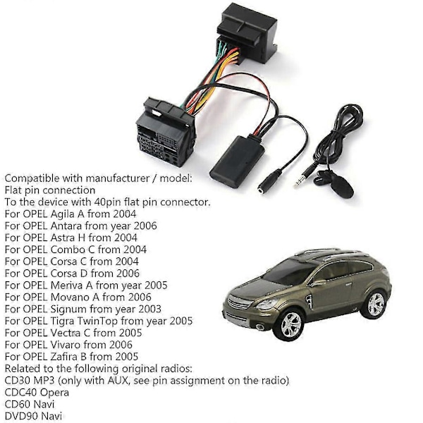 Bil Bluetooth-kompatibel Aux Adapter Stereo Receiver Til Opel Cd30 Cdc40 Cd70