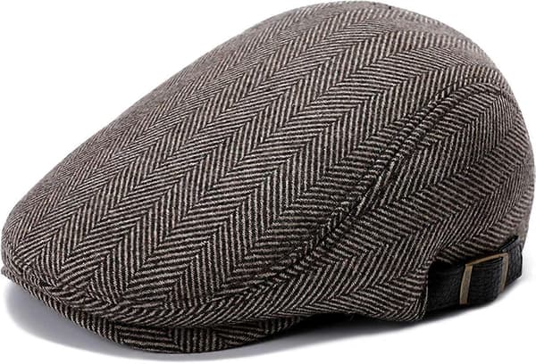 Herre Flat Caps Beret Tweed Klassisk Tweed Caps Coffee Herringbone