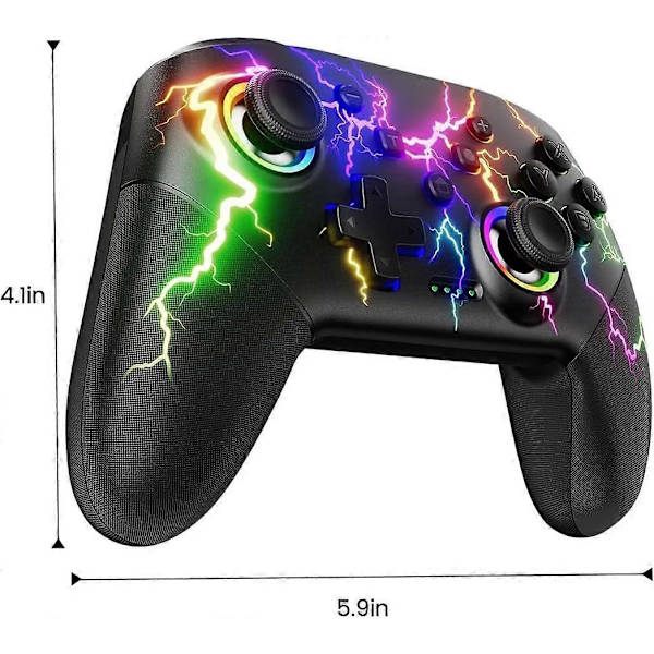 Controller Kompatibel med Switch/Windows, RGB Lyn Programmerbar 1000mAh Trådløs Pro Controller med One Key Pairing Wake Up Vibration Turbo