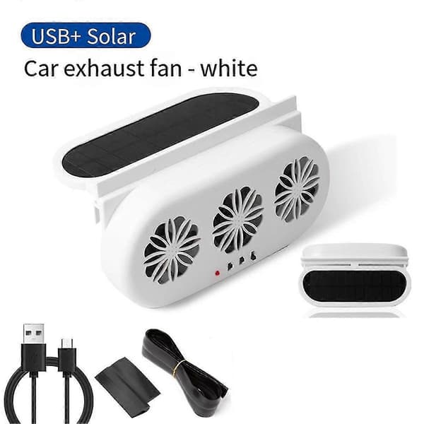 Bil Eksosvifte Solcelledrevet og USB-lading Vindusventilator 3 Vifter Foran Bak Interiør Radiator Kjølesystem B