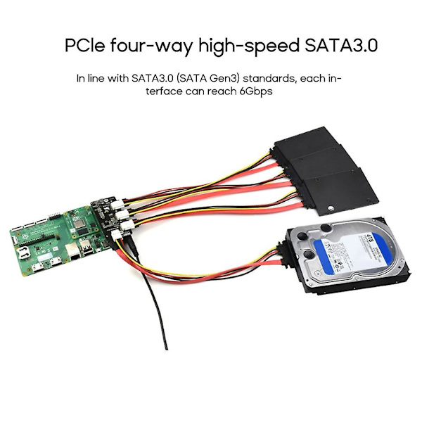 PCIe till 4-kanals SATA3.0 Expander Stödjer Compute Modules 4 CM4 4ch SATA3.0