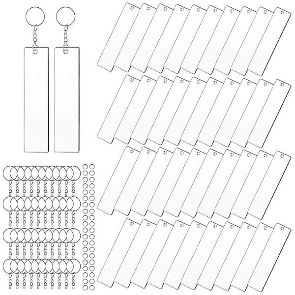 120 Stykker Rektangulære Akryl Nøglering Blanks Transparent Akryl Nøglering Blanks