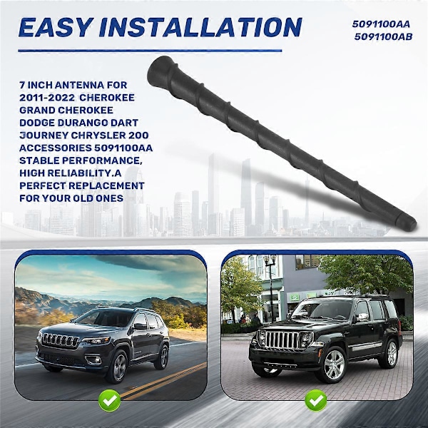 7 Tommer Antenne til 2011-2022 Jeep Cherokee Grand Cherokee Dodge Durango Dart Journey Chrysler 200 Ac
