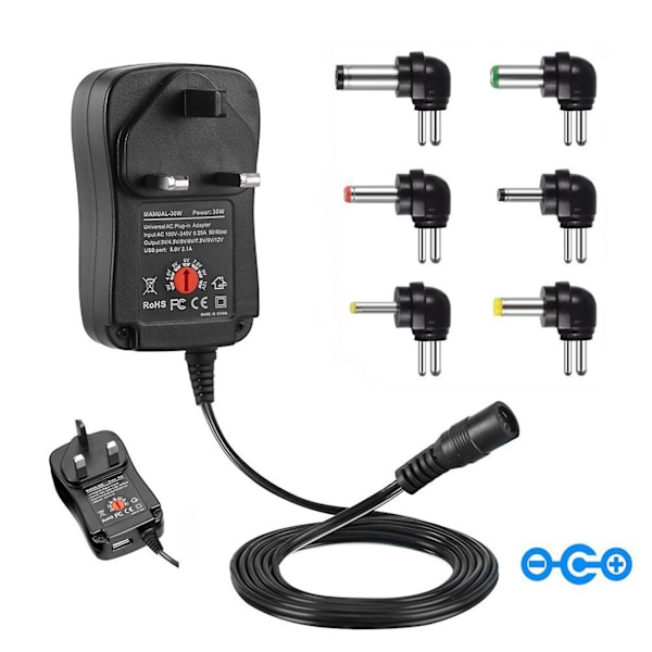 1 Set Strömadapter 3-12V Multi-positionsjusterbar med USB-gränssnittsutbyggnad Indikatorlampa 30W AC DC-adapter Strömförsörjning Hemförsörjning