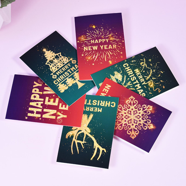 Flerfarvet 24 stk glædelig jul lykønskningskort med konvolutklistermærker sæt 6 forskellige designs Godt nytår lykønskningskort Ferie Thanksgiving hilsen
