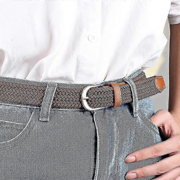 Unisex Elastisk Vävd Flätad Trim Stretch Canvas Spänne Bälte, 110cm-Brun