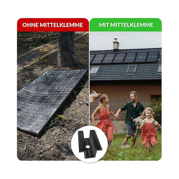 10 x Keskikiinnike PV aurinkopaneeleille, musta, moduulikiinnike kaikille runkokorkeuksille, aurinkopaneelien kiinnike
