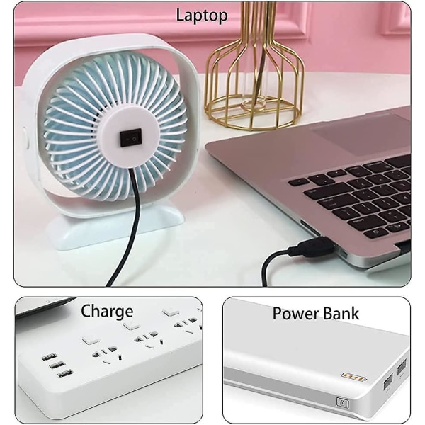 USB bordsfläkt, 360 rotation Lågbrus bordsfläkt, energibesparande bärbar liten kylfläkt, stationära fläktar för hemmakontor i sovrummet Sova (vit1st)