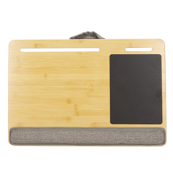 Laptopbord med indbygget slot, musemåtte, håndledsstøtte, passer til op til 18,5 tommer laptop, bambusplade, skødbord med pudepude