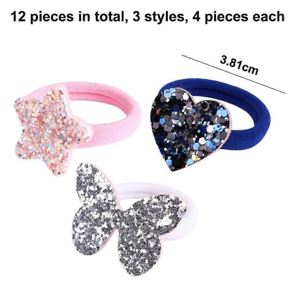 12 st Glitter Hårband för Små Flickor Elastiska Gummiband Hår Scrunchies för Småbarn Flickor Håraccessoarer - Stil 1
