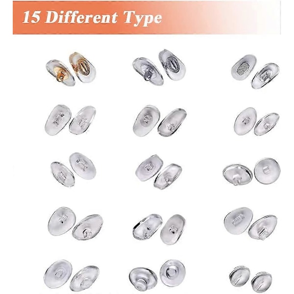 Glasögon Näsdynor Set, 15 Stilar Ultra-Mjuka PVC Näsdynor Anti-Halk Glasögon Näsdyna Sortiment Kit