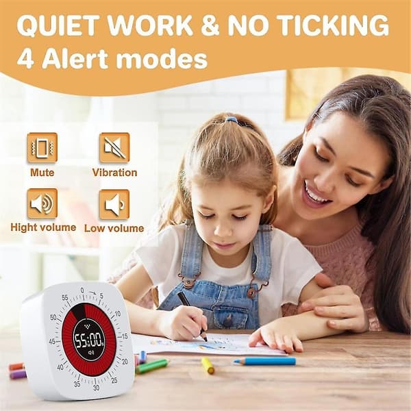Visuell Timer For Barn, Digital Timer Med 60-minutters Nedtelling, Stille Timer For Skrivebordsklokke For Studier, Undervisning B