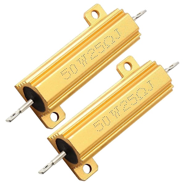 2 stk. 50W 25Ohm Trådviklet Effektmodstand, Aluminiumshus Modstand, Guld Chassis