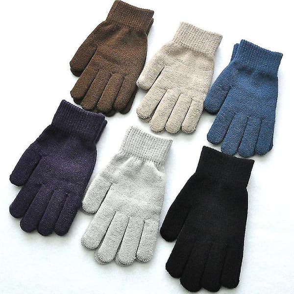 1 par Enkla Stickade Parhandskar Vinter Enfärgad Hel Finger Vantar Hand S-xl