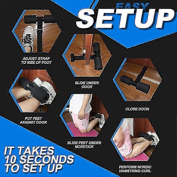 Nordic Hamstring Curl -hihna säädettävällä hihnalla, takareisivenyttäjä pehmustetulla nilkkatangolla, takareisien koukistuksiin, espanjalaisiin kyykkyihin ja vatsalihastreeniin H:lle