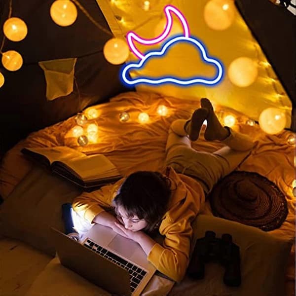 Neonskylt Moln och Måne LED Neonljus Neonskyltar för Väggdekor USB-Batteridriven LED Neonskylt för Sovrum Barnrum Bröllopsfest Dekoration