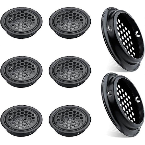 Sæt med 8 runde ventilationsriste i rustfrit stål til køkkenmøbler, rustfrit stål, luftventil 53 mm sort