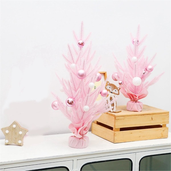 Mini juletræ, kunstig lille bordplade Pink juletræ med julebold ferie vinter par