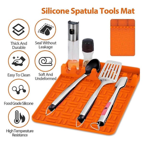 Silikonmatte for Grillverktøy, Spatelmatte med Dryppebrett, Sidehyllematte Grillredskapsholder Grilltilbehør