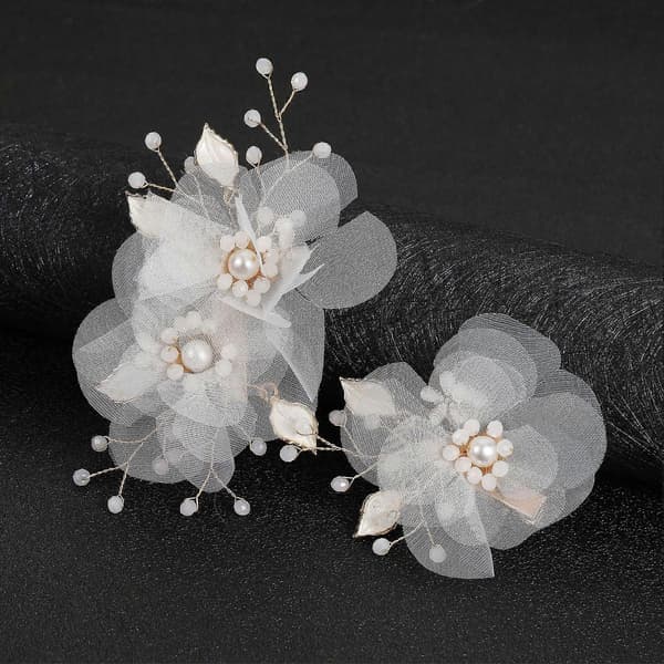 2 st Beige Garnblomma Löv Legering Hårclips Återanvändbara DIY Hårstilverktyg för Kvinnor Flickor