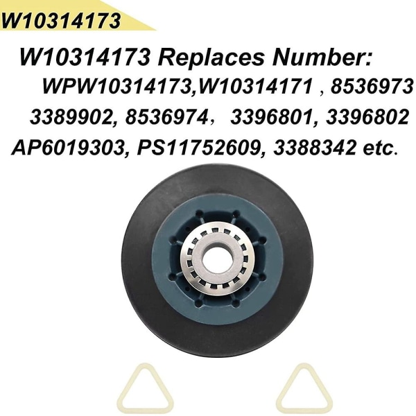 1 kpl W10314173 -kuivausrummun pyörää, sopii W10314173 8536973 8536974 AP6019303 PS11752609