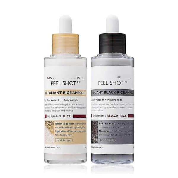 Peel Shot Glow Rice Ampoule Duo Hvide ris ampul + Sorte ris ampul Blød eksfolierende ansigts- og kropsscrub Døde hudceller, hudormefjerner til alle