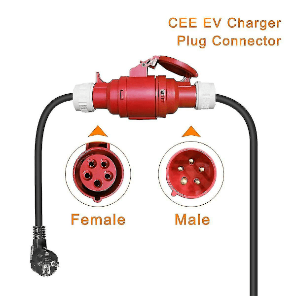 EV-laturi Naarasliitin 5-nastainen Pistorasia-adapteri Yhdistä 16A 3-vaiheiseen 11 kW:n kannettavaan laturiin EU-pistokkeella