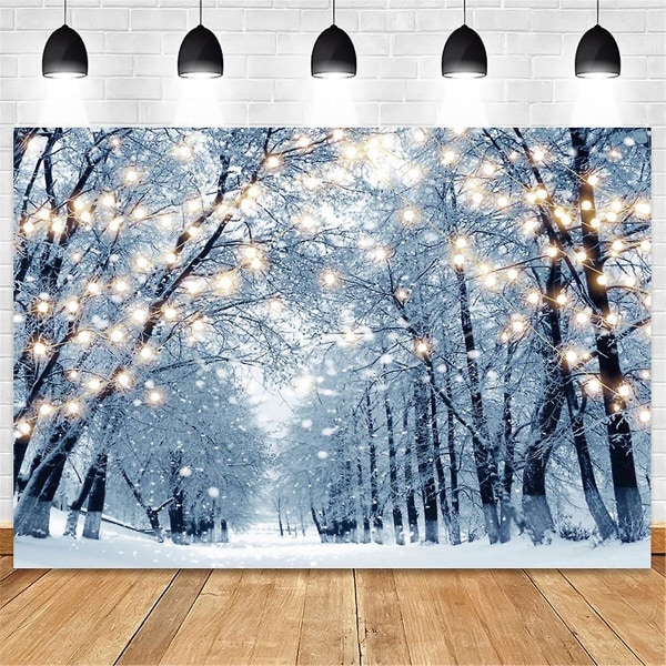 210x150cm Vinter Snø Bakgrunnstoff Snøflak Juletre Glitter Hvit Skog Fest Fotografering