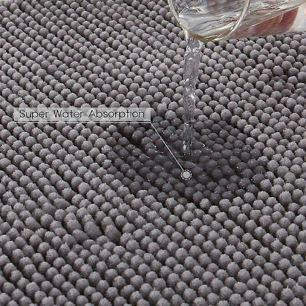 Absorberende skridsikkert bademåtte 80cm x 50cm Chenille mikrofiber brusemåtte til badeværelse, grå