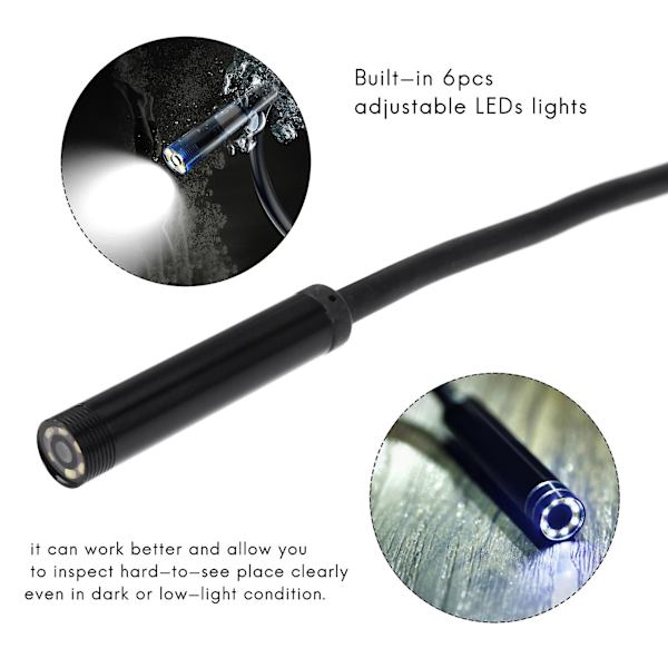 3-i-1 Inspektionskamera med boreskop, inbyggda 6 LED-lampor, IP67 vattentät, USB typ-C endoskop för Android