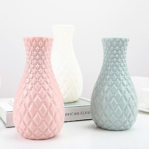 Plastvas Våt och Torr Blomsterarrangemangsbehållare Hydroponisk Vas Nordisk Färg Imitationsglasyr Vas, ROSA