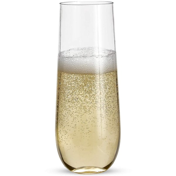 24 stamlösa champagneflöjter i plast - 9 oz champagneglas i plast | Klara okrossbara rostningsglas engångsglas för bröllop eller fest