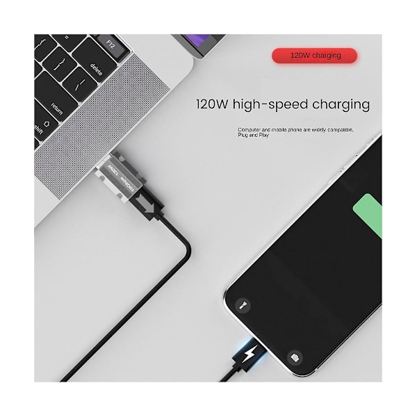 120W sinkkiseos Type-C - USB Otg -sovitin 10 Gbps USB-uros - USB-C -naarasliitin puhelimen sovittimeen
