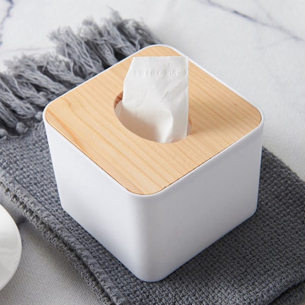 2x Square Tissue Box Tissue Box med trælåg Husholdningsaftagelig mini trævævsboks