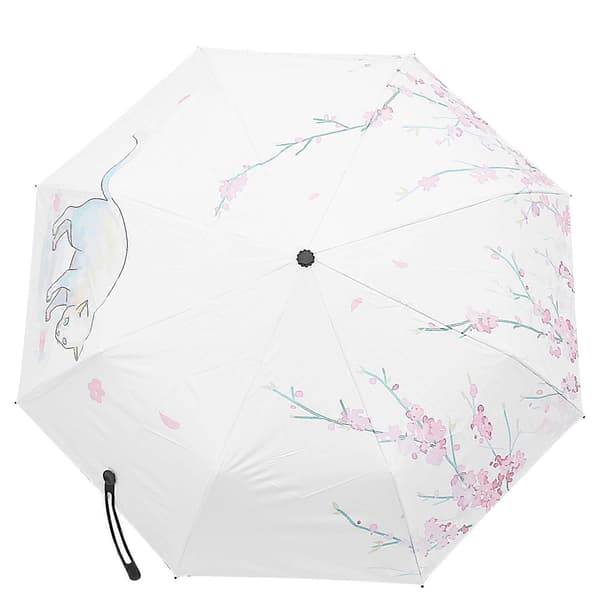 Solparasol Regn Tre-foldet Parasol Dejlig Kat Kvinde Parasol Gaver Kat Illustration Parasol - Vinter