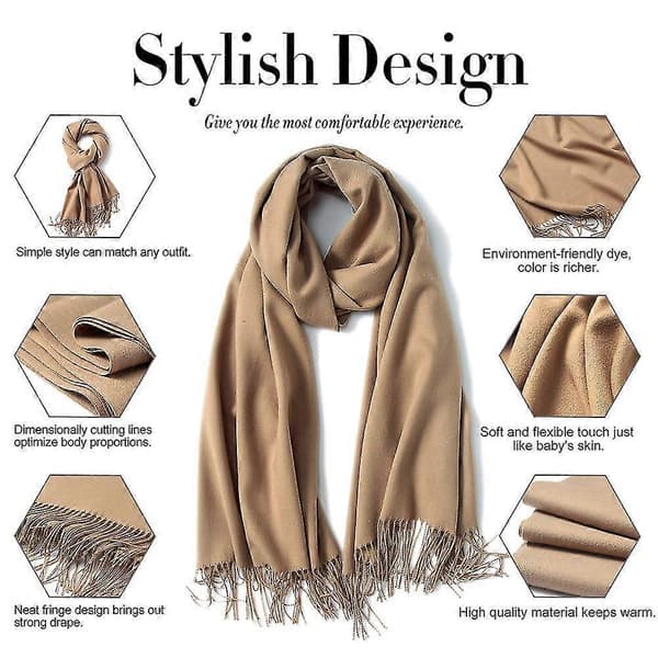 Dame Stor Myk Kasjmirfølelse Pashmina Sjal Wraps Lett Skjerf Kamel