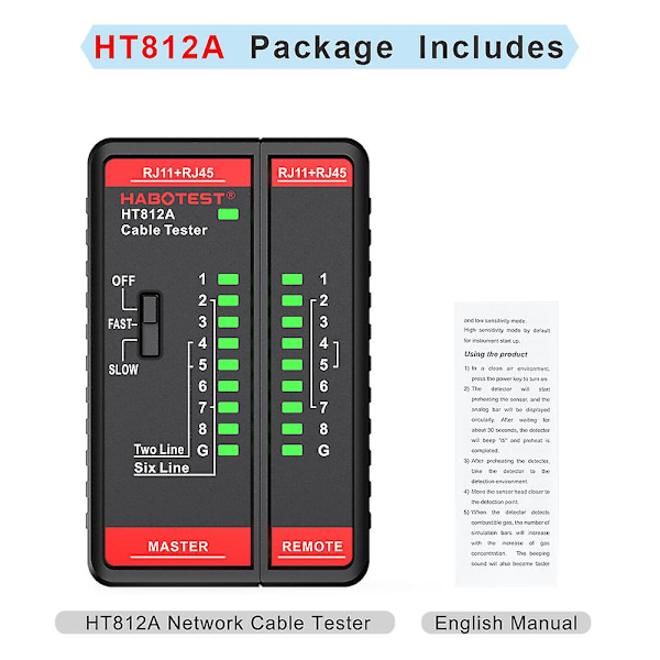 Habotest Ht812a Kabeltester Nettverkskabeltester Rj11 Rj45 Dual-bruk Tester Led Statusdisplay Nc/hdmi Reparasjon