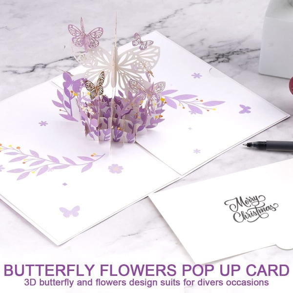 2x Lila fjärilsfödelsedag Popup-kort, Butterfly Flower Basket 3d gratulationskort för kvinnor Tjej D