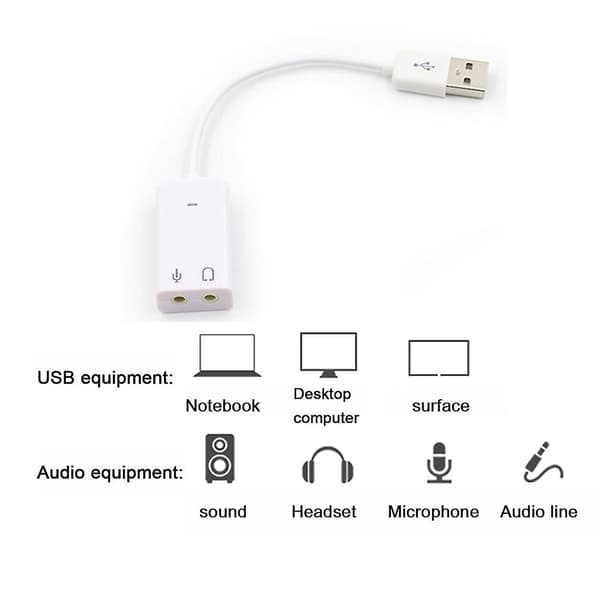 Eksternt USB Lydkort 7.1 Adapter USB til 3D Virtuel Lyd Audio Headset Mikrofon 3.5mm Jack til Laptop PC Notebook
