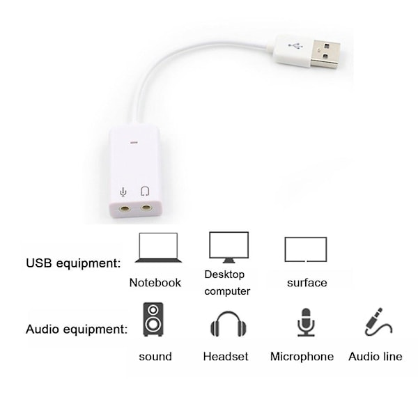 Eksternt USB Lydkort 7.1 Adapter USB til 3D Virtuell Lyd Audio Headset Mikrofon 3.5mm Jack for Laptop PC Notebook