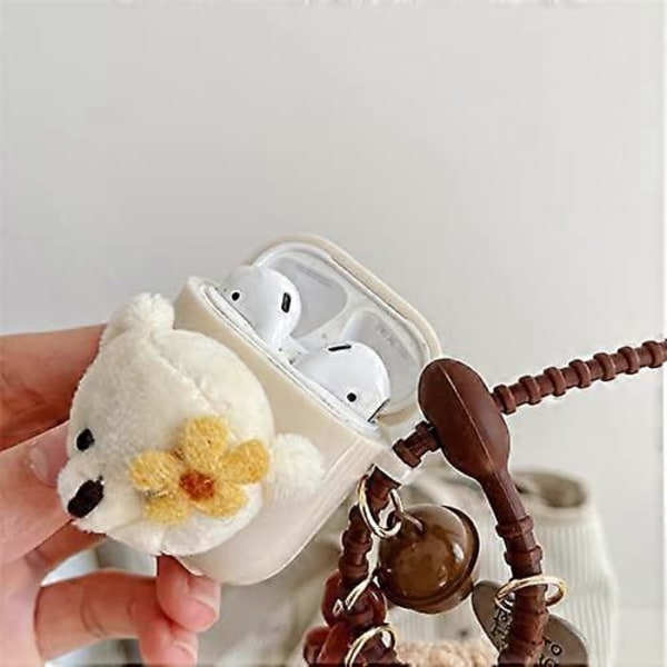 ComfyArt Kawaii Øretelefon Etui til Airpods 1/2 med Sødt Plys Lille Bjørn Design Stødsikkert Blødt Silikone Beskyttende Headset Etui til Piger Kvinder Øre