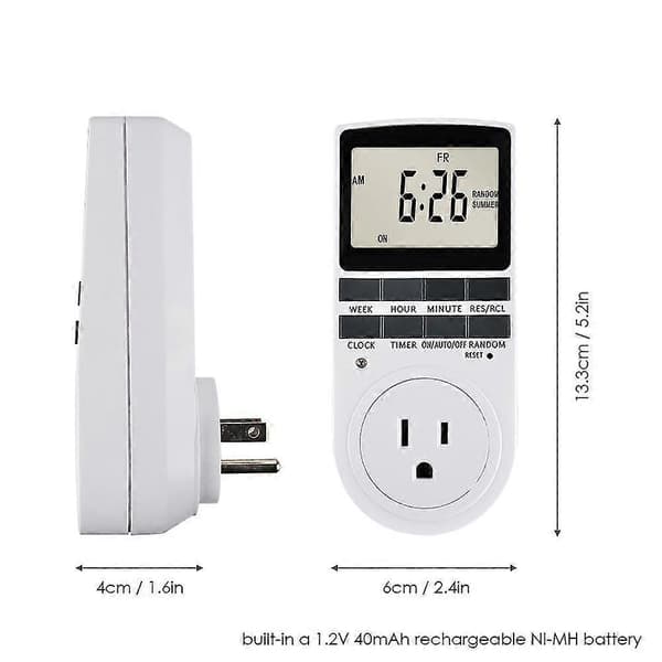 Pakke med 2 digitale plug-in timerstikkontakter, LCD-skjerm, 10 programmerbare koblingsprogrammer, 24 timer og 7 dager, energibesparende timerstikkontakt for elektriske apparater